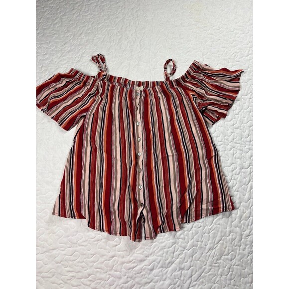 Easel Los Angeles Res Striped Cold Shoulder Adjustable Strap blouse size small - Picture 1 of 6